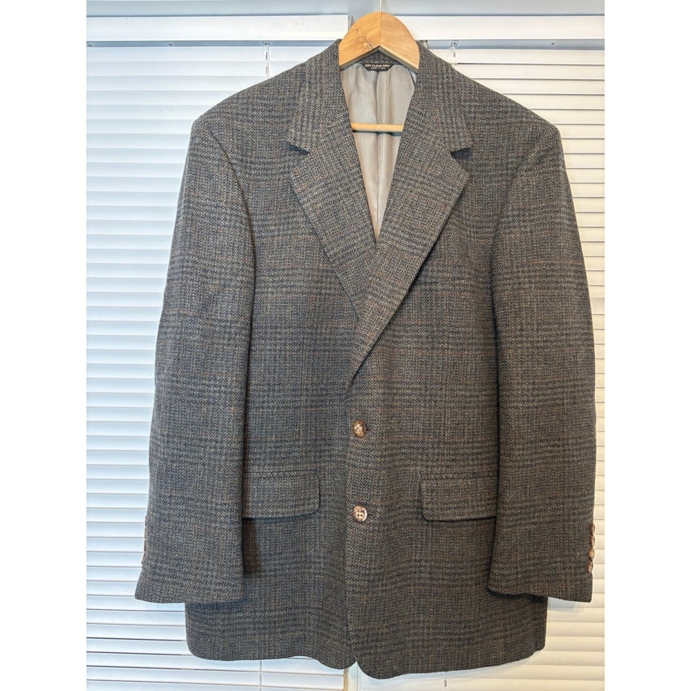 Vtg Bill Blass Mens 42R Wool Gray Tweed Plaid Blazer Sport Coat Jacket